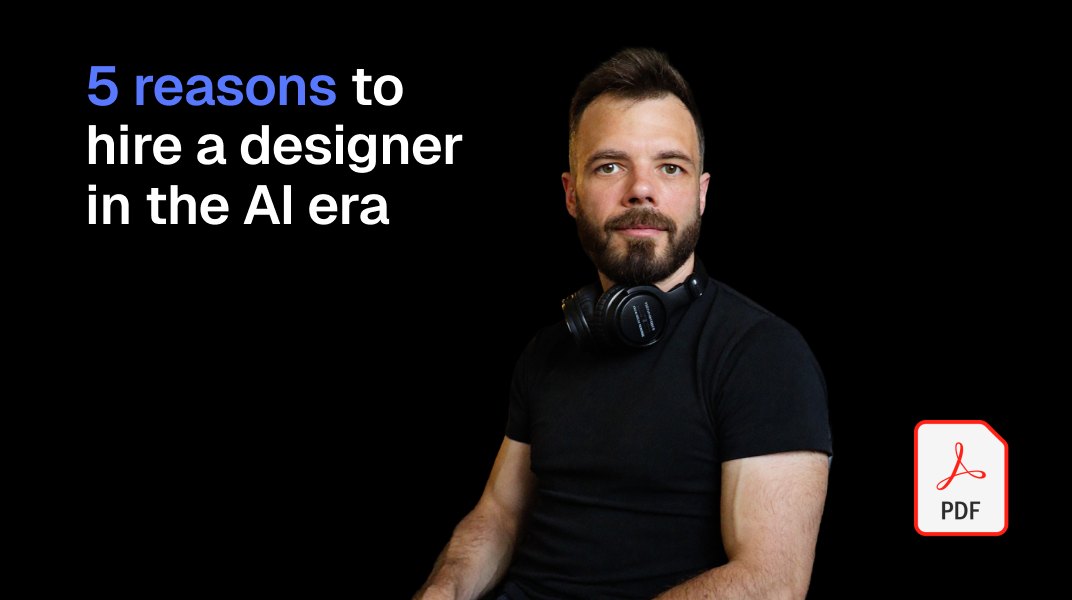 The PDF cover: “5 reasons to hire a designer in 2026”, an eight-minute read.