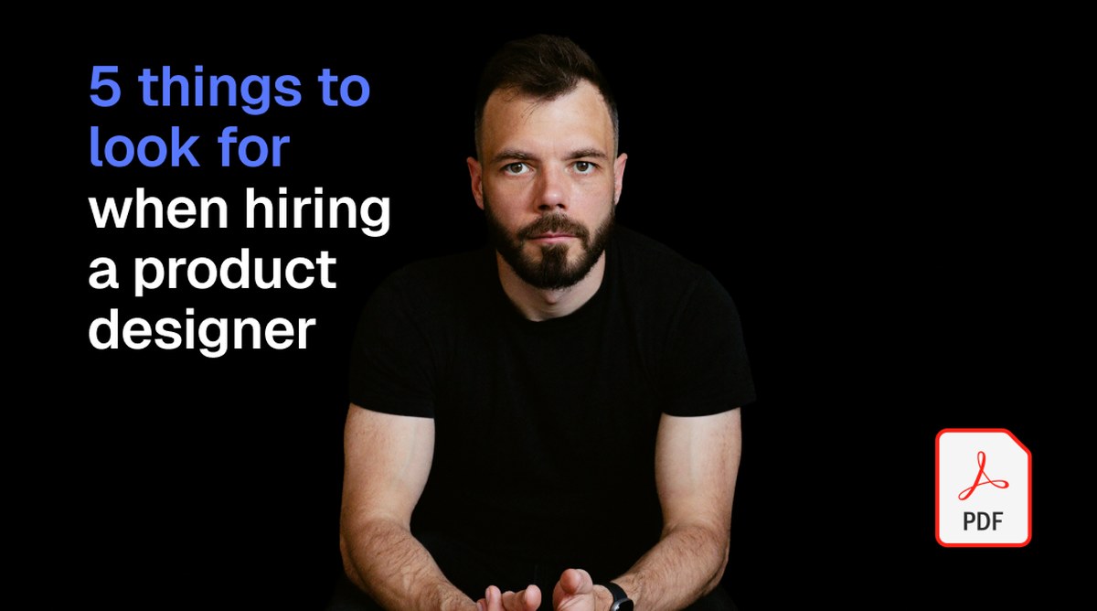 The cover of the PDF, “5 things to look for when you’re hiring a senior product designer in 2026”.