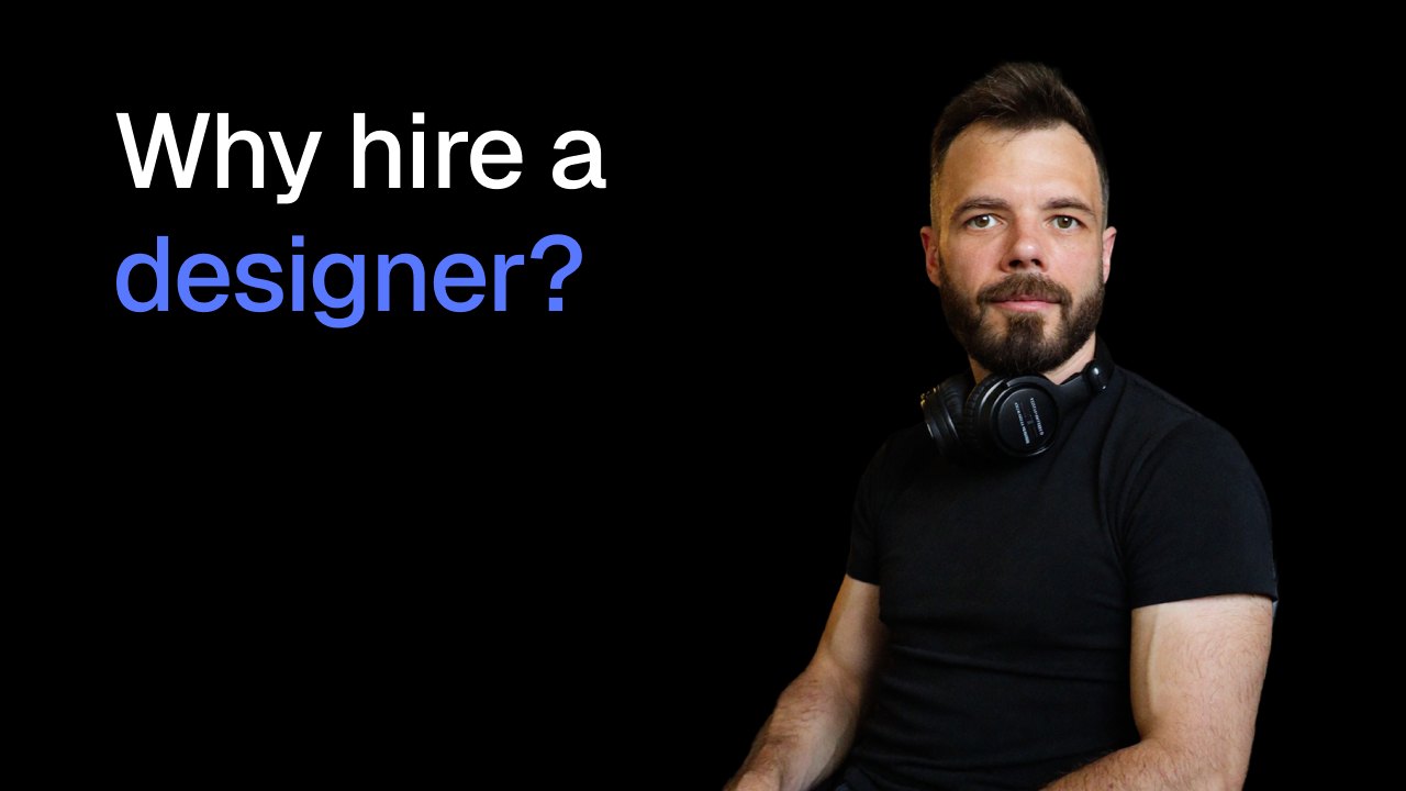 The video thumbnail: Russ Hepton beside the words “Why hire a designer?”