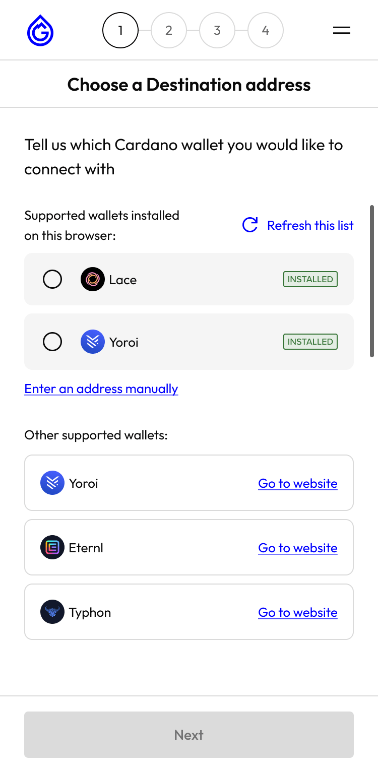 Example of wallet selection on a phone