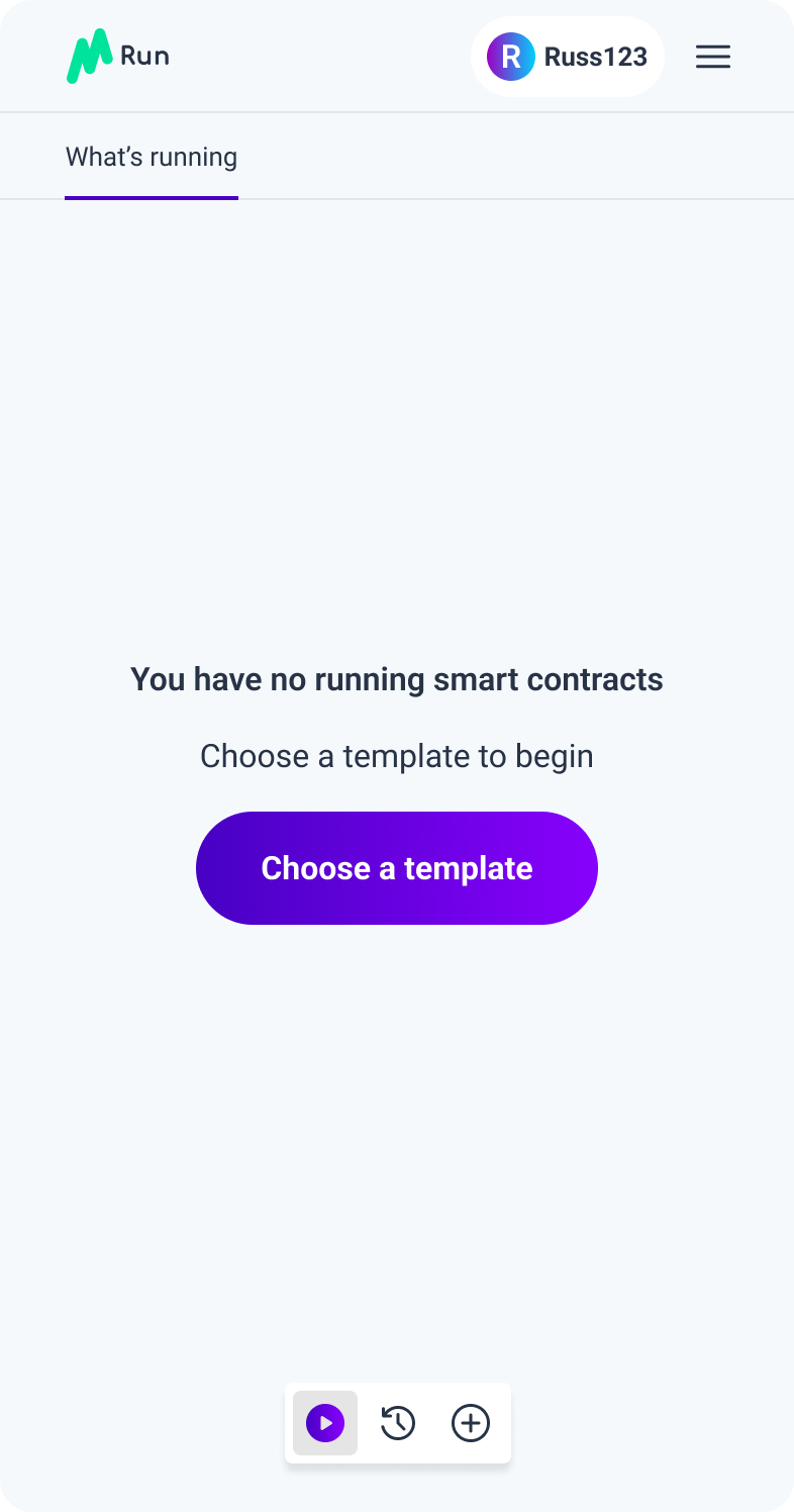 Early mobile dashboard with three icons in the bottom bar